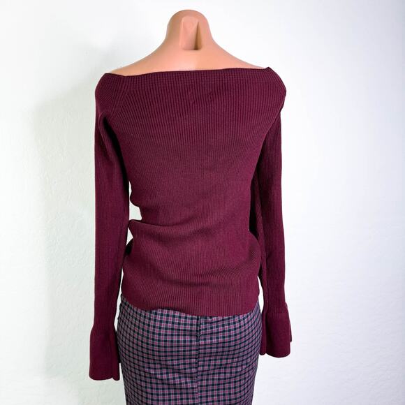 7 For All Mankind Wool Blend Boat Neck Ribbed Knit Sweater Top Burgundy XL NWT - Picture 6 of 11